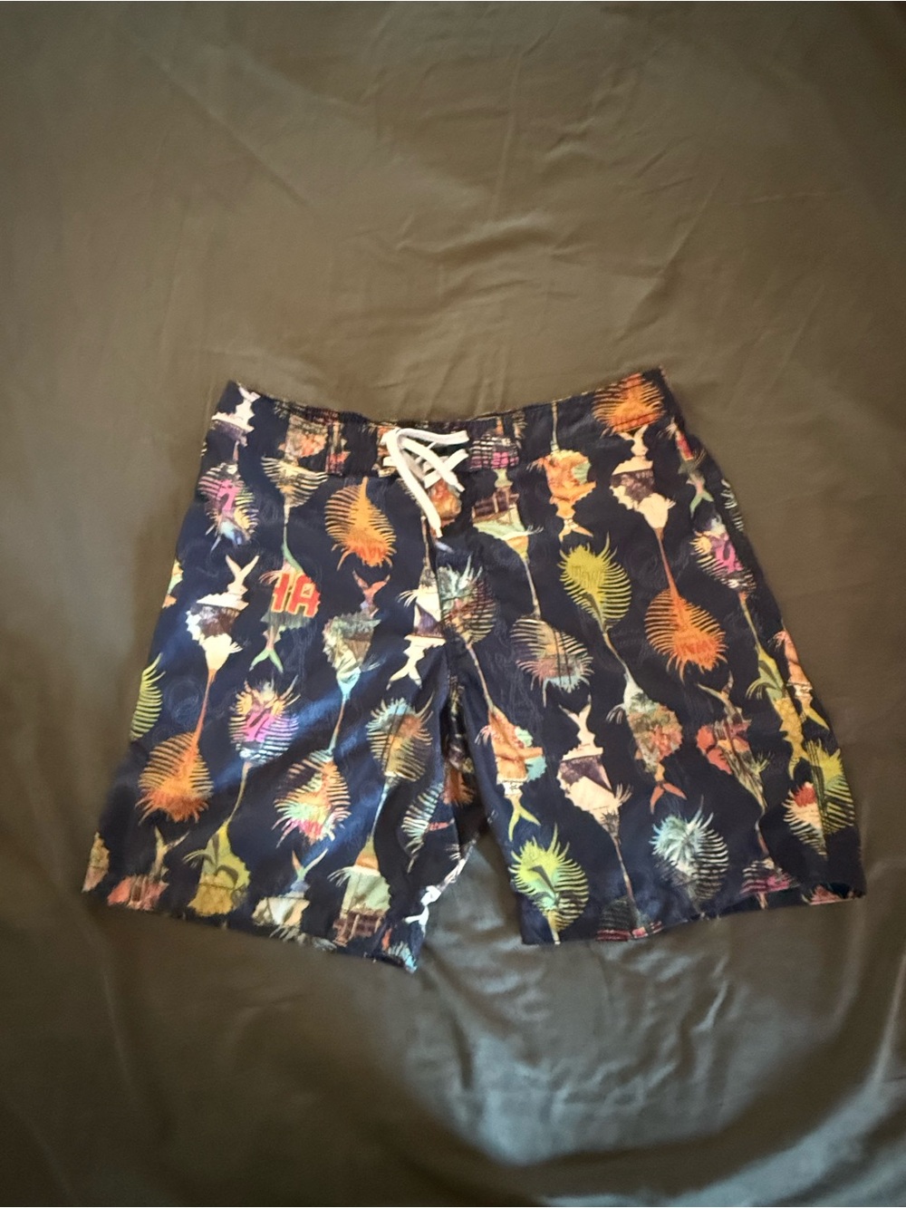 Old Navy Navy Swim Board Shorts with Multicolor Tropical Print